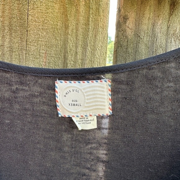 Anthropologie Postmark 100% Linen Solid Black Henley Raglan Style Tee Blouse - Picture 3 of 7